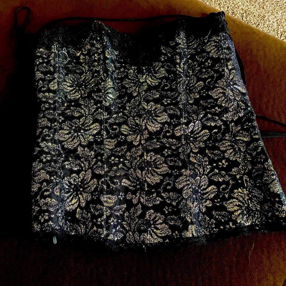 Black and silver sexy  bustier/corset with garters